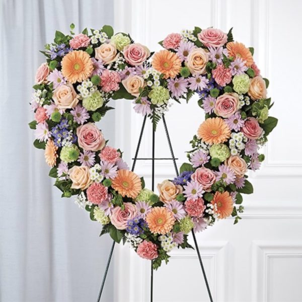 Always Remember Pastel Floral Heart Tribute by local florist Where The Blooms Are In Levittown PA. Servicing Langhorne