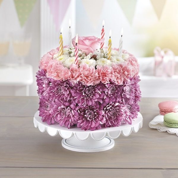 Birthday Wishes Flower Cake ™ Pastel by local florist Where The Blooms Are In Levittown PA. Servicing Langhorne
