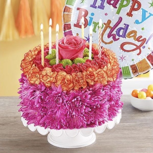 Birthday Wishes Flower Cake® Vibrant - Large With Balloon by local florist Where The Blooms Are In Levittown PA. Servicing Langhorne