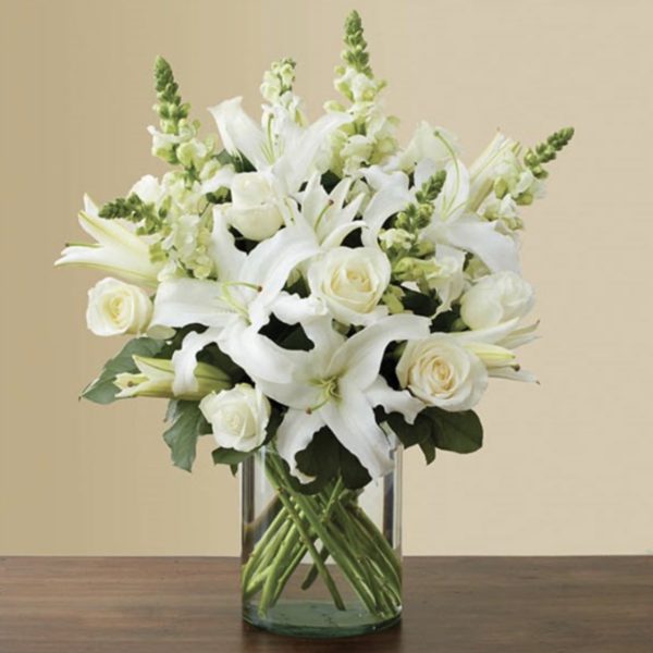 Classic All White Arrangement - Medium by local florist Where The Blooms Are In Levittown PA. Servicing Langhorne