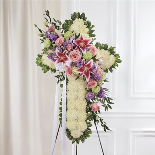 Peace & Prayers™ Standing Cross- Pastel by local florist Where The Blooms Are In Levittown PA. Servicing Langhorne