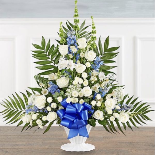 Tranquility Floor Basket™ - Blue & White - Large by local florist Where The Blooms Are In Levittown PA. Servicing Langhorne