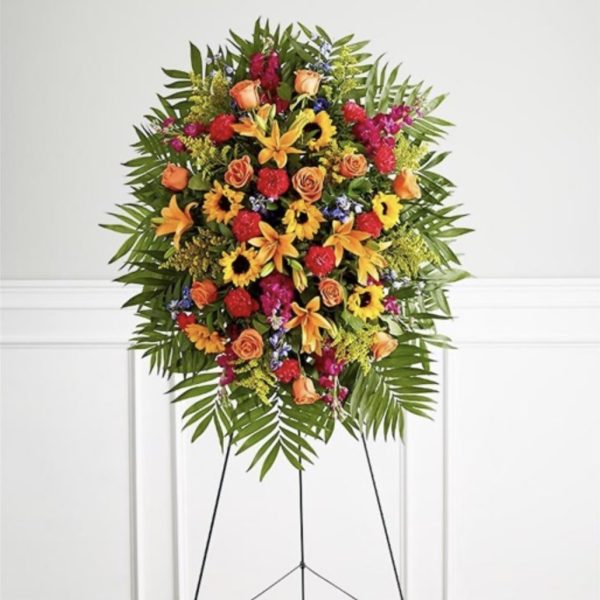 Vibrant Funeral Standing Spray - Medium by local florist Where The Blooms Are In Levittown PA. Servicing Langhorne