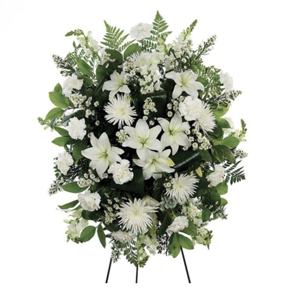 White Standing Spray - Large by local florist Where The Blooms Are In Levittown PA. Servicing Langhorne